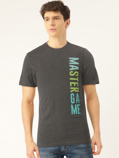 

United Colors of Benetton Men Charcoal Grey Placement Print Round Neck T-shirt