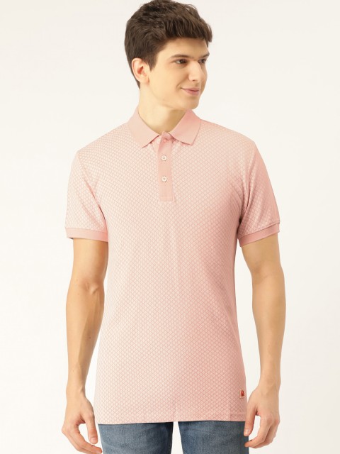 

United Colors of Benetton Men Pink Self Design Polo Collar T-shirt