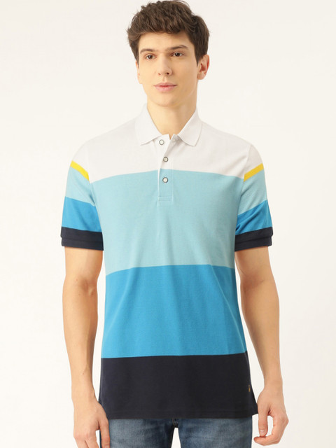 

United Colors of Benetton Men Blue Colourblocked Polo Collar Pure Cotton T-shirt