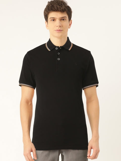 

United Colors of Benetton Men Black Solid Polo Collar Pure Cotton T-shirt
