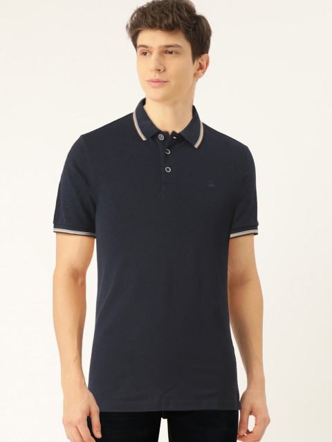 

United Colors of Benetton Men Navy Blue Solid Polo Collar Pure Cotton T-shirt