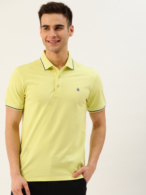 

United Colors of Benetton Men Lime Green Solid Polo Collar T-shirt