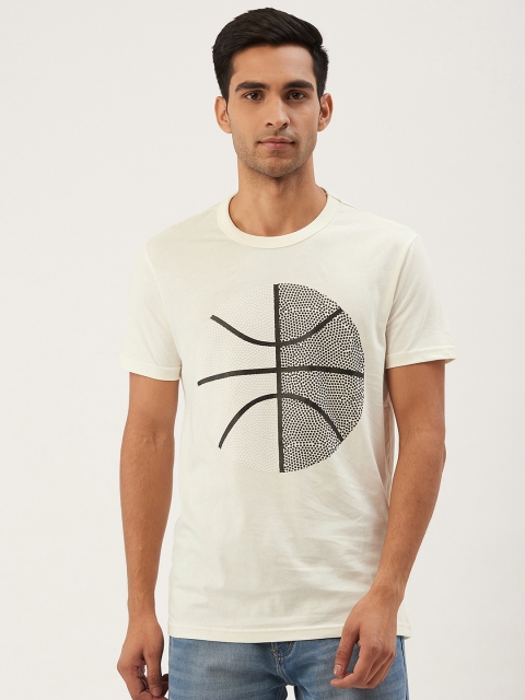 

United Colors of Benetton Men White Printed Round Neck T-shirt