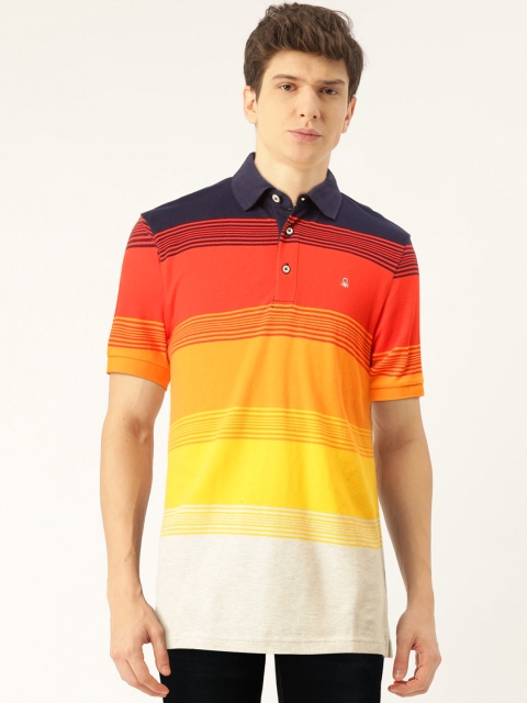 

United Colors of Benetton Men Red & Yellow Striped Polo Collar T-shirt