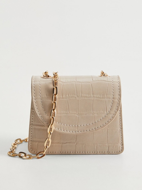 

MANGO Beige Croc Textured Mini Sling Bag
