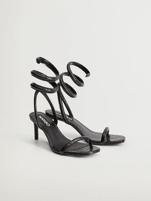 

MANGO Women Black Snakeskin-Textured Slim Heels