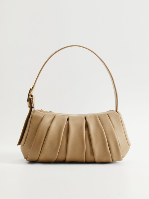 

MANGO Beige Pleated Shoulder Bag