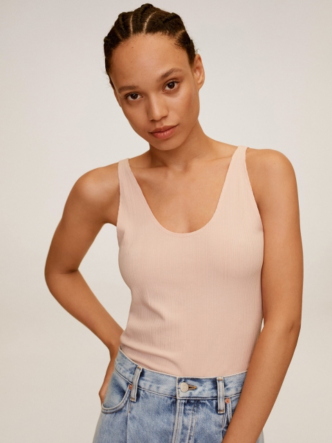 

MANGO Women Pink Ecovero Ribbed Top