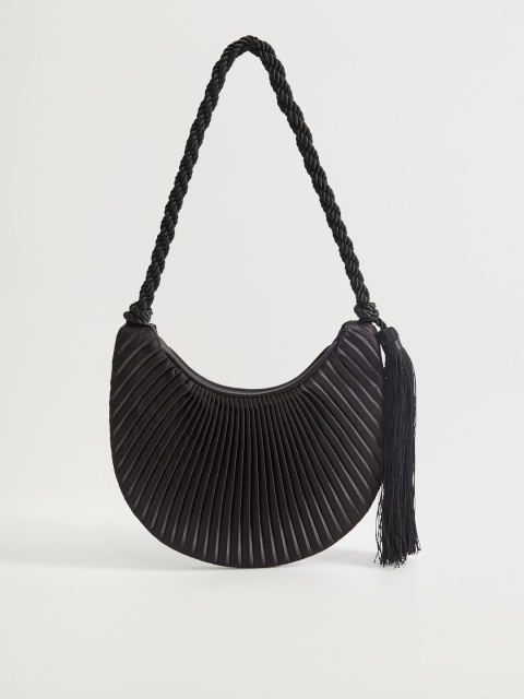 

MANGO Black Accordion Pleats Shoulder Bag