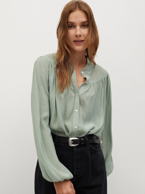 

MANGO Women Green Regular Fit Solid Casual Shirt