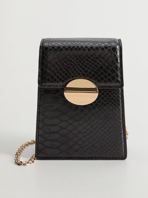 

MANGO Black Croc Textured Sling Bag