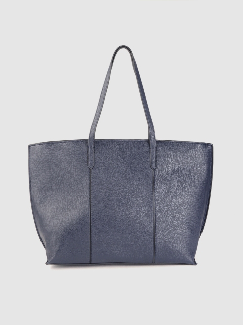 

MANGO Navy Blue Solid Tote Bag