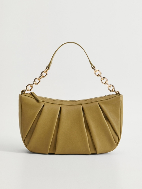 

MANGO Olive Green Pleated Shoulder Bag