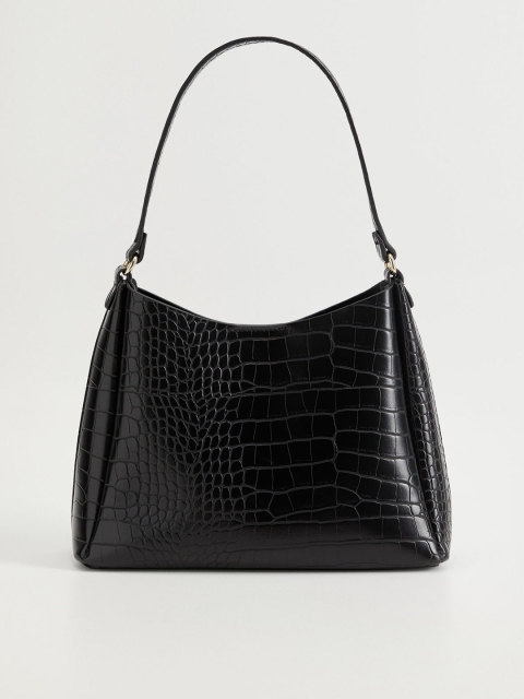 

MANGO Women Black Croc Textured Shoulder Bag
