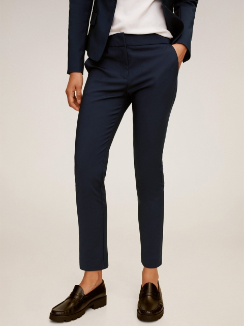 

MANGO Women Navy Blue Slim Fit Solid Formal Trousers