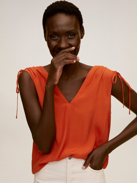 

MANGO Women Rust Orange Solid Top