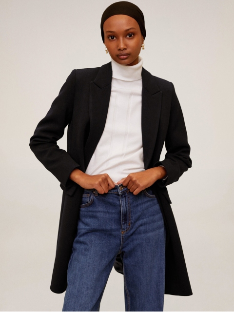 

MANGO Women Black Solid Knee length Overcoat
