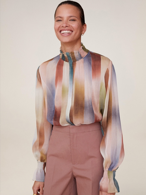 

MANGO Women Blue & Green Striped Sheer Top
