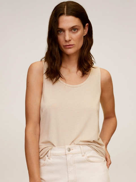 

MANGO Women Beige Solid EcoVero Top