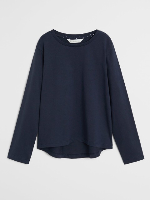 

Mango Kids Girls Navy Blue Solid Round Neck Sustainable Organic Cotton T-shirt