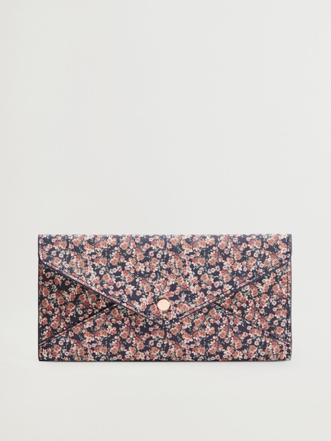 

MANGO Women Navy Blue & Pink Disty Floral Print Envelope Wallet