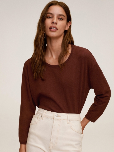 

MANGO Women Brown Solid Pullover Sweater