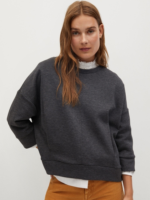 

MANGO Women Charcoal Grey Solid Sweatshirt