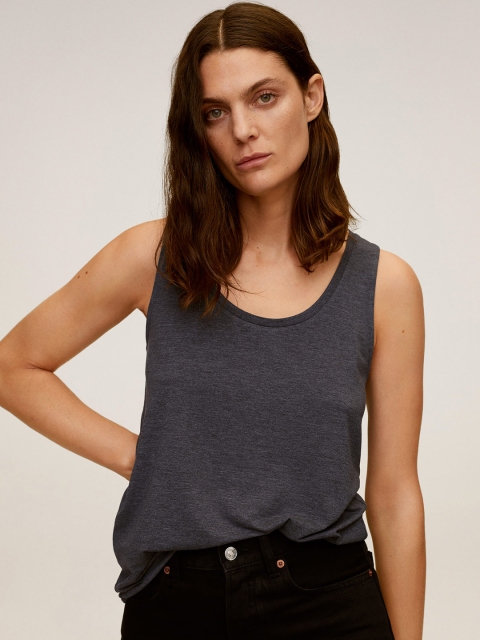 

MANGO Women Charcoal Grey EcoVero Solid Top