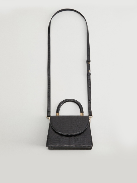 

MANGO Black Croc-Textured Satchel