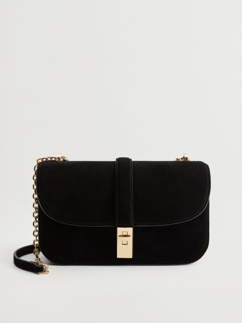 

MANGO Black Solid Suede Sling Bag