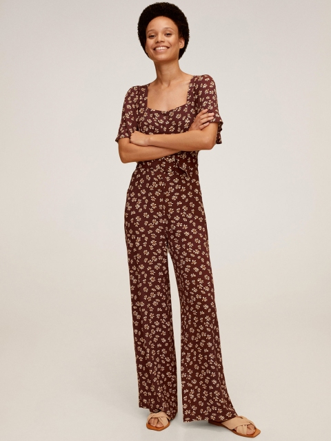 

MANGO Women Burgundy & Off-White Floral Printed Basic Jumpsuit