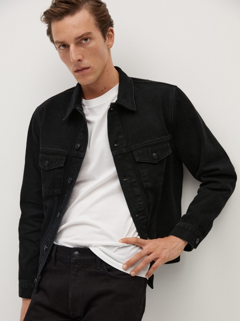 

MANGO MAN Black Solid Denim Jacket