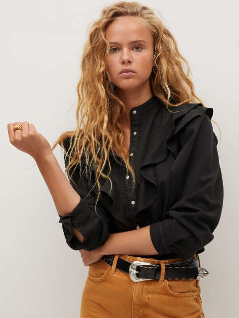 

MANGO Women Black Regular Fit Solid Sustainable Casual Shirt