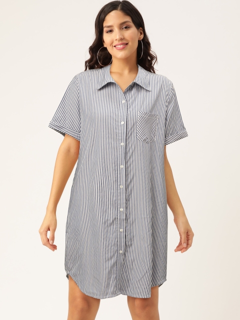 

MANGO Women Blue & White Striped Shirt Dress