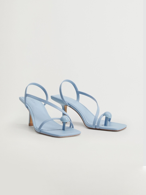 

MANGO Women Blue Solid Leather One-Toe Slim Heels