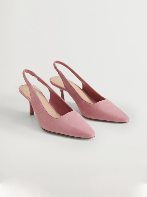 

MANGO Women Pink Solid Leather Pumps