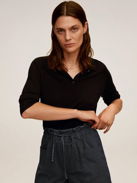 

MANGO Women Navy Blue Solid Sustainable Regular Shorts