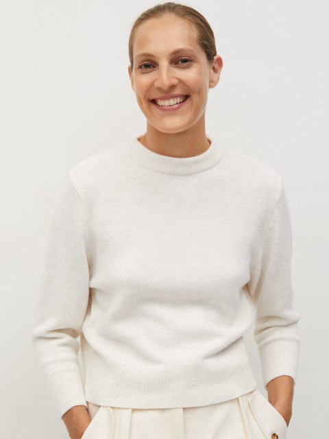 

MANGO Women White Solid Styled Back Acrylic Pullover