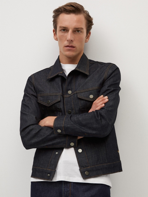 

MANGO MAN Navy Blue Solid Denim Jacket