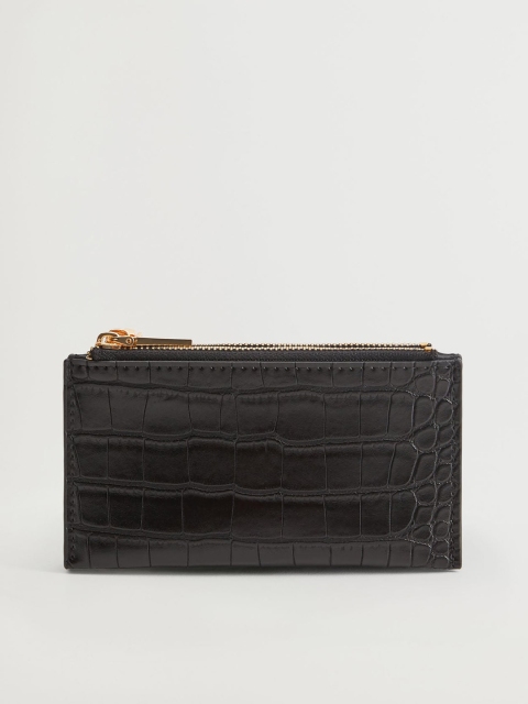 

MANGO Black Croc Textured Purse