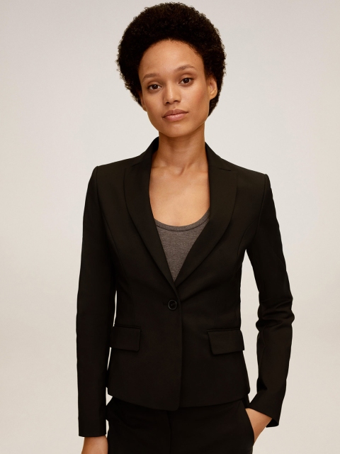 

MANGO Women Black Solid Single-Breasted Casual Blazer