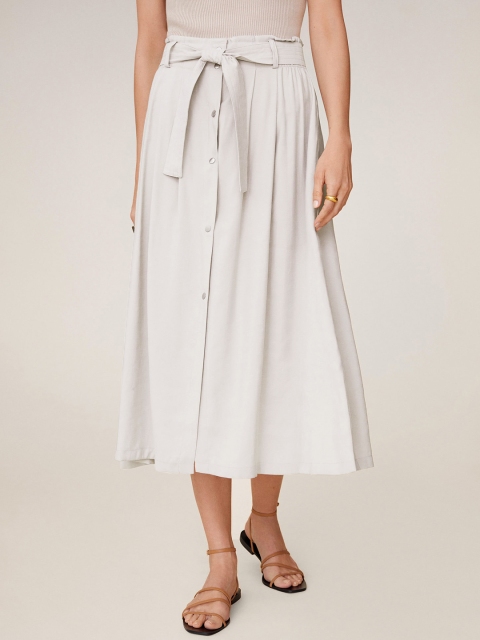 

MANGO Women Off-White Solid A-Line Skirt