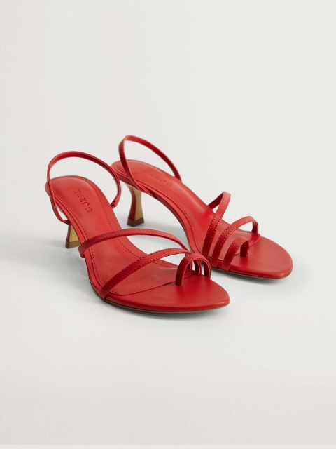 

MANGO Women Red Solid Leather One-Toe Slim Heels