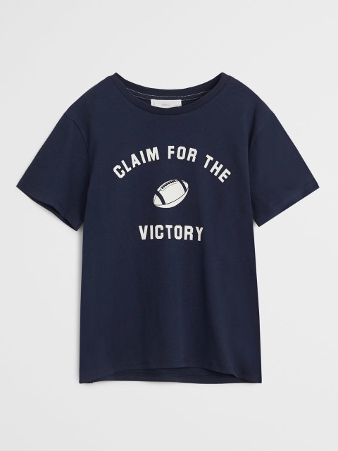 

Mango Kids Boys Navy Blue & White Rugby & Typography Print Round Neck T-shirt