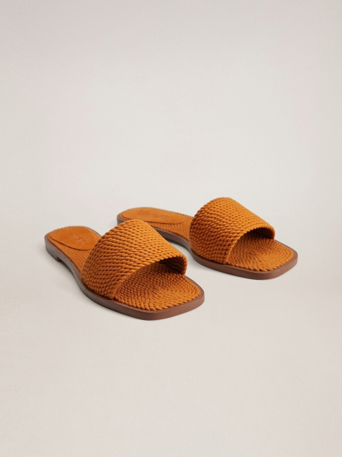 

MANGO Women Rust Orange Braided Open Toe Flats