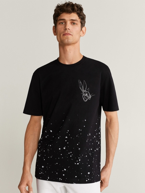 

MANGO MAN Black & White Printed Round Neck T-shirt