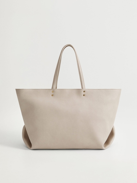 

MANGO Beige Solid Tote Bag