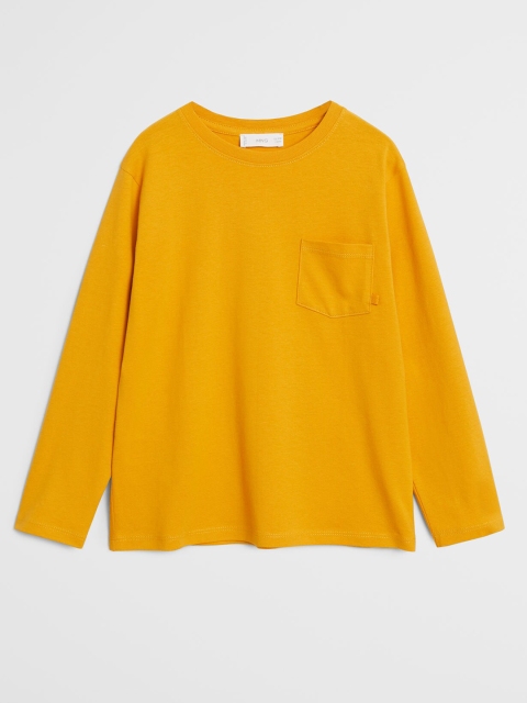 

Mango Kids Boys Mustard Yellow Solid Round Neck T-shirt