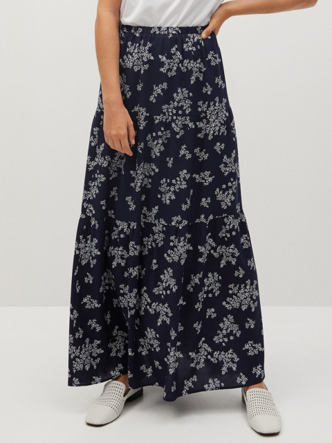 

MANGO Women Navy Blue & White Floral Print Flared Skirt