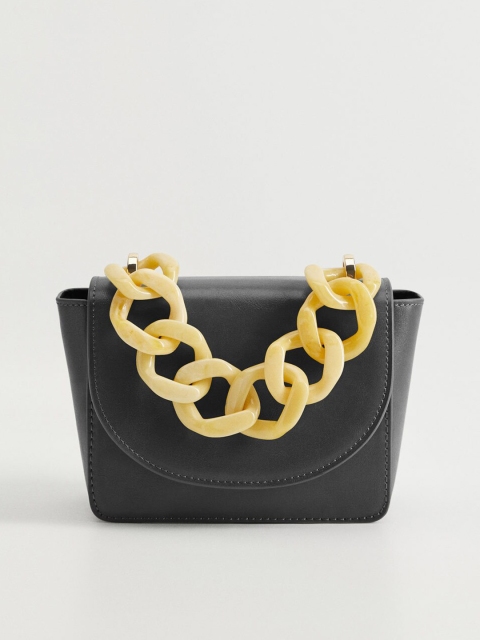 

MANGO Black Solid Satchel Bag with Detachable Sling Strap